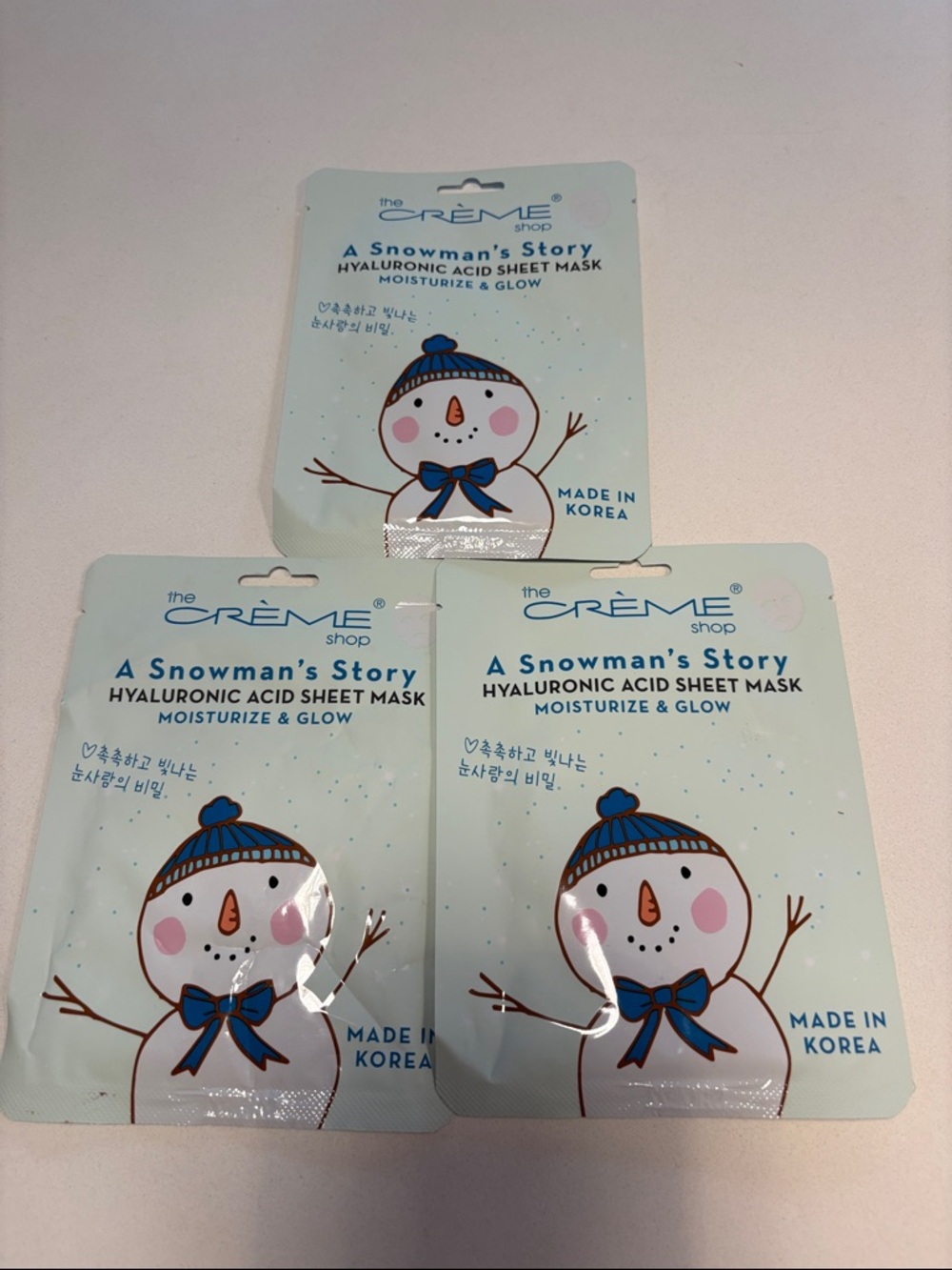 Lot of 3 The Crème Shop A Snowman's Story Hyaluronic Acid Sheet Mask NWOT